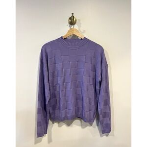 PrettyLittleThing Lilac Square Check Lightweight Knit Sweater